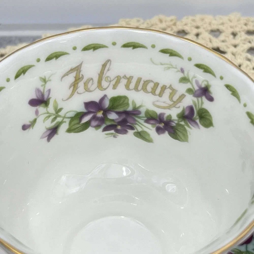 Royal Albert Flower Of The Month February Tea Cup & Saucer Gold Gilding Set Of 4